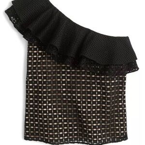 J. Crew Black One-Shoulder Eyelet Ruffle Top